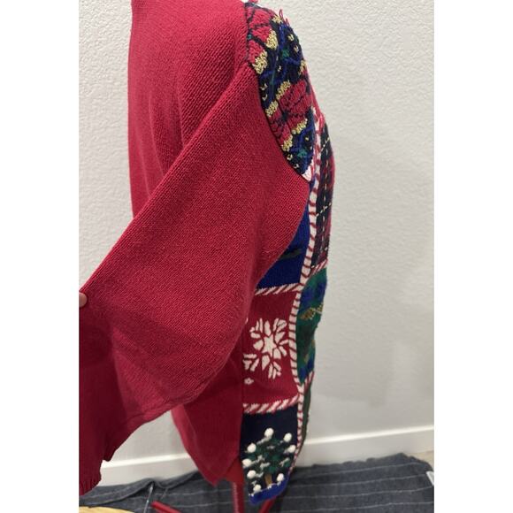 Vintage Patchwork Knit Sweater Snowflake Skiing Christmas Holiday Ugly Sweater - Picture 7 of 9